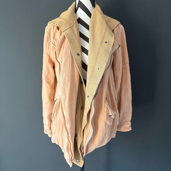 FREE PEOPLE Beachy Hooded Moto Jacket Peach Size Small - Picture 2 of 4